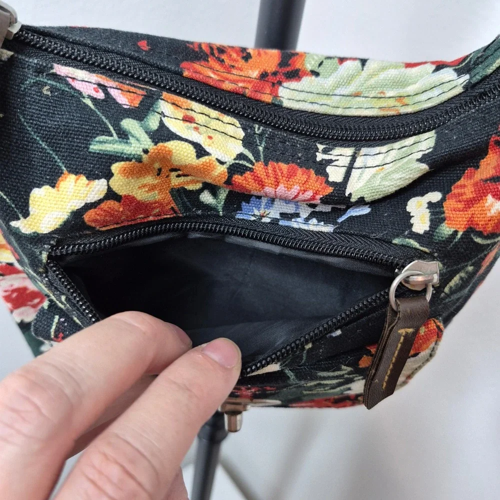Floral Canvas Crossbody Bag Black Multi‎ Color Botanical Shoulder Purse Dopamine